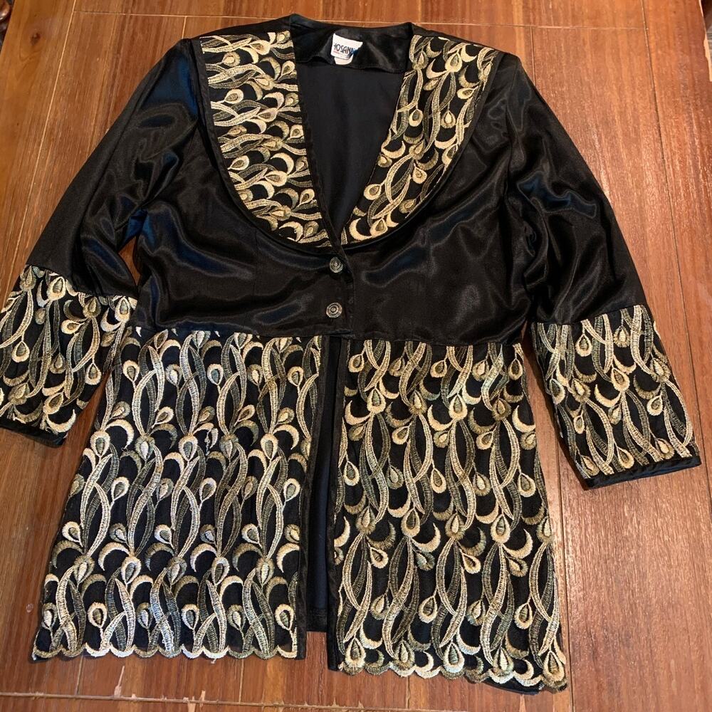 Hosanna Design USA Women’s Black Gold Embroidered Embellished Jacket Top XL
